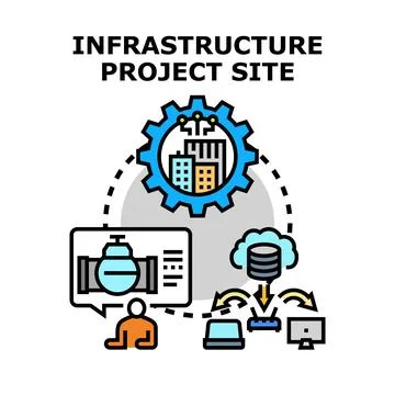 Planning infrastructure project site development and utility management Stock Illustration