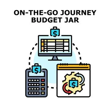 Planning journey budget on computer and calculator Stockillustratie