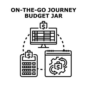 Planning journey budget on computer and calculator Stock Illustration
