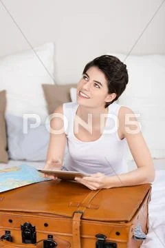 Planning a journey on a tablet Stock Photos