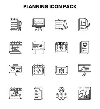 Planning Line Set Icons Pack Stock Illustration