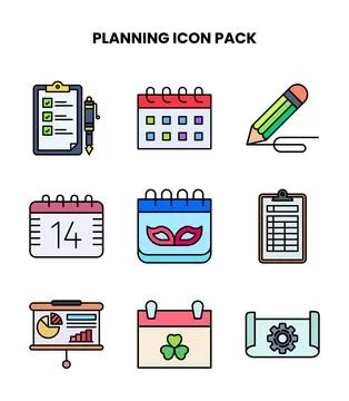 Planning Lineal Color Vector Icons Pack Stock Illustration