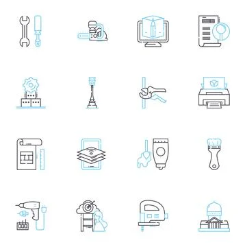 Planning linear icons set. Forecasting, Scheduling, Strategizing, Organizing Ilustración de archivo