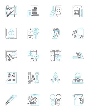 Planning linear icons set. Forecasting, Scheduling, Strategizing, Organizing Ilustración de archivo