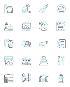 Planning linear icons set. Strategy, Organization, Goal, Preparation Stock Illustration