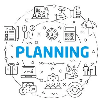 Planning Linear illustration slide for the presentation Stock Illustration