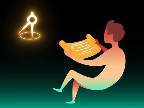 Planning man. Vector composition in gradient style Stock Illustration