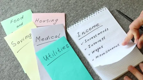 Planning a monthly family budget. Household Expenditures and Income Stock Footage