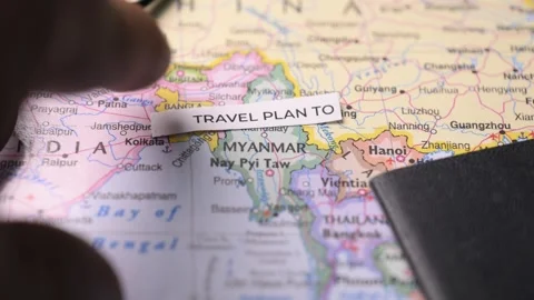 Planning Myanmar Journey on World Map Stock Footage 340609189