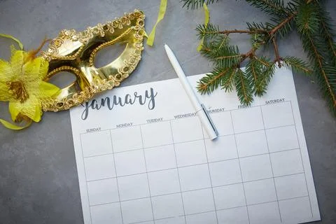 Planning for the next year. Mask next to the planner Stock Photos