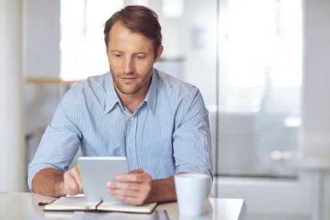 Planning, notebook or man with tablet in office for calendar review, check .. 스톡 사진
