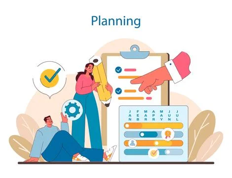 Planning phase in IT project management. Detailed depiction of strategic イラスト素材