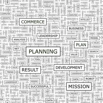 PLANNING PLANNING. Seamless pattern. Word cloud illustration. Copyright: x... Stock Photos