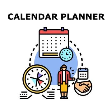 Planning process with calendar, clock, and business people Stock Illustration