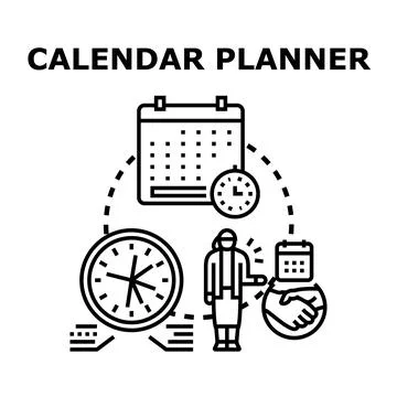 Planning process with calendar, clock, and business people Stock Illustration