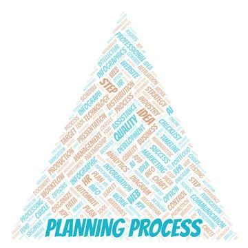 Planning Process typography word cloud create with the text only. Stock Illustration