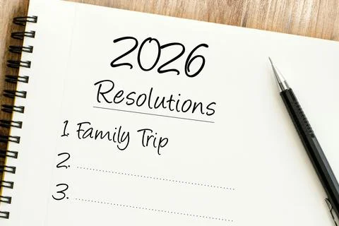 Planning for a productive year ahead a notebook open to 2026 Resolutions wi.. Stock Photos