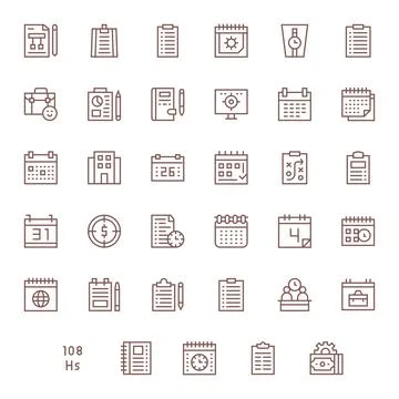 Planning Retina Ready Vector Icon Pack with 35 Regular Line Pixel Aligned E.. 스톡 일러스트
