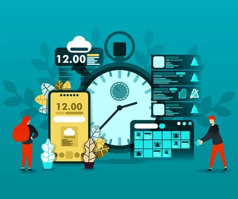 Planning Schedule and time technology. Vector flat illustration of concepts f Stock Illustration