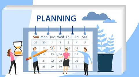Planning schedule concept banner with characters. Planning and work process. Stock Illustration