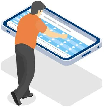Planning schedule on mobile device concept. Guy is looking at mobile phone Stock Illustration