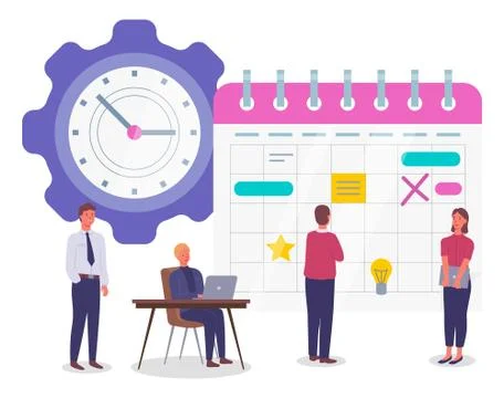 Planning schedule, time management concept banner with characters man and woman Stock Illustration