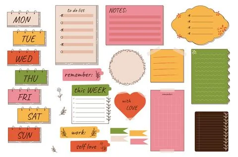 Planning Stickers Vector Set Stock Illustration