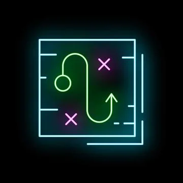 Planning strategy route on a neon digital map Ilustração Stock