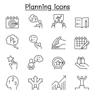 Planning, strategy, schedule icon set in thin line style Illustrazione stock
