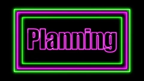'Planning' Text Animation with Neon Glow &amp; Glowing Squares. Stock Footage 282577054