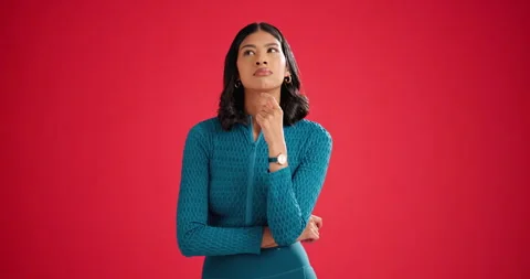 Planning, thinking and woman in studio with ideas, reflection or memory for Stock Footage 329610988