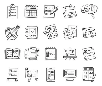 Planning timing set in outline line art Stock Illustration