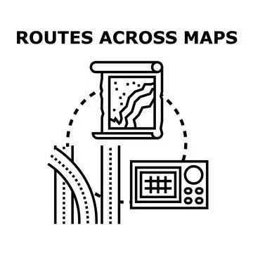 Planning travel route using digital and paper maps Stock Illustration