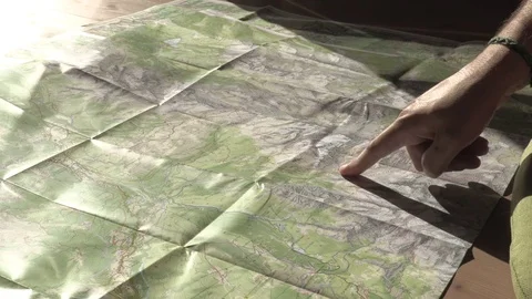 Planning Trekking Tour - Showing Direction and Path on Map Stock Footage