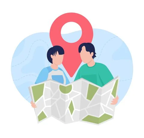 Planning trip with map flat concept vector illustration Stock Illustration
