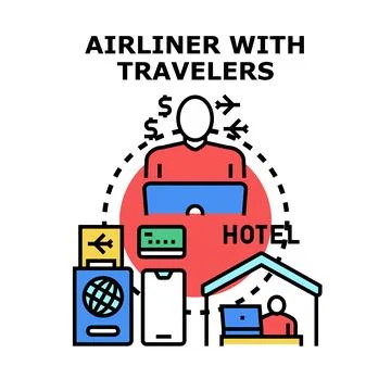 Planning a trip using online booking services Stock Illustration