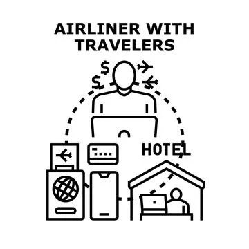 Planning a trip using online booking services Stock Illustration