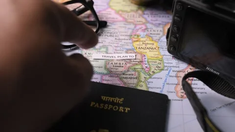 Planning a Trip to Zambia on World Map Editorial Stock Footage 340609818