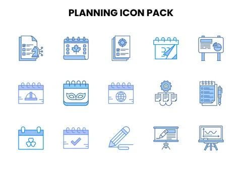 Planning Two Colour Bundle Icons Pack Stock Illustration