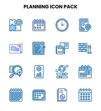 Planning Two Colour Bundle Icons Pack Stock Illustration