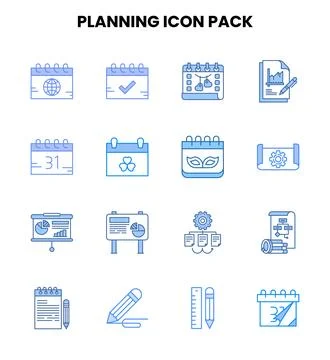 Planning Two Colour Collection Icons Pack Ilustração Stock