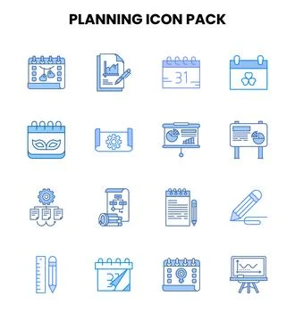 Planning Two Colour Design Icons Pack 스톡 일러스트