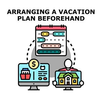 Planning a vacation itinerary using online booking services Stock Illustration