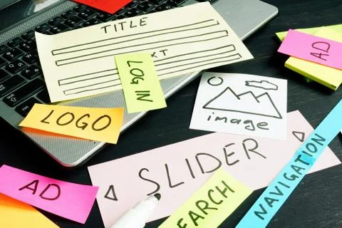 Planning website with application parts for creating design. Foto stock