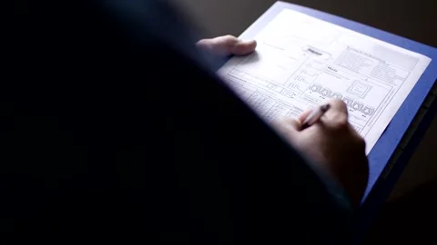 Planning in window fabrication, order form filled out on a clipboard Stock Footage 341525540