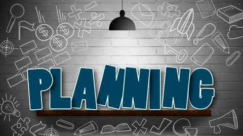 Planning word with lamp on the wall Stock Illustration