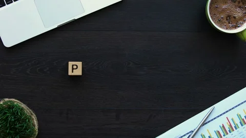 Planning word made of cubes on office table, business development, stop-motion Stock Footage 99955859