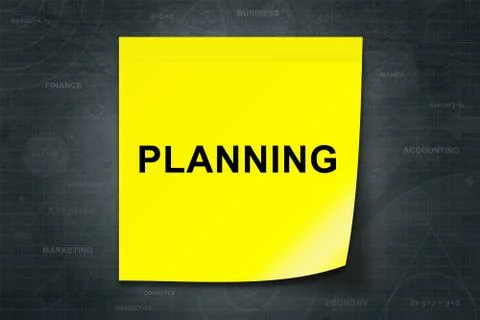Planning word on yellow note Foto stock