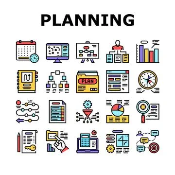 Planning Work Process Collection Icons Set Vector Illustrazione stock