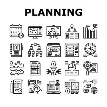Planning Work Process Collection Icons Set Vector Stock Illustration